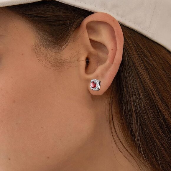 Women's Red Square Simulated Dainty Diamond Halo Sparkling Stud Earring - Picture 3 of 9